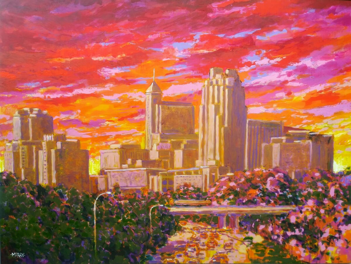 Raleigh Skyline Sunset Artists Proof Mid Century Abstraction Jazz